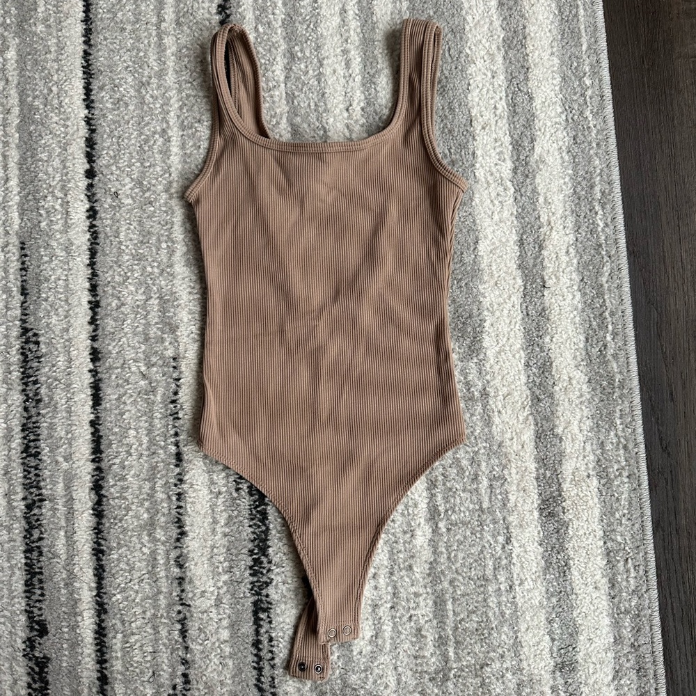 Taupe ribbed A&F tank top bodysuit